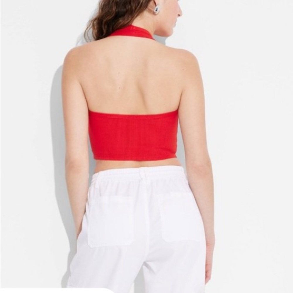 Wild Fable Red Ribbed Halter Neck Crop Top - Picture 3 of 5